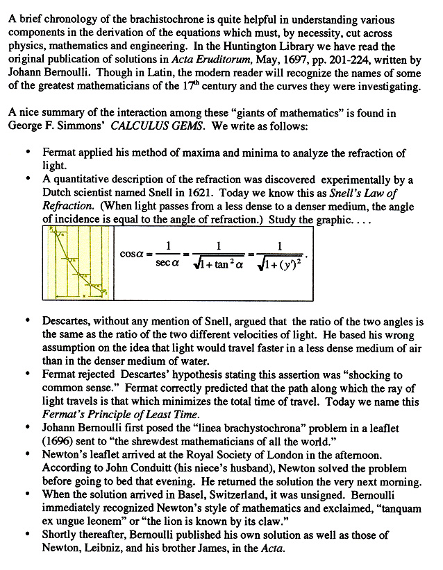 History of the Brachistochrone