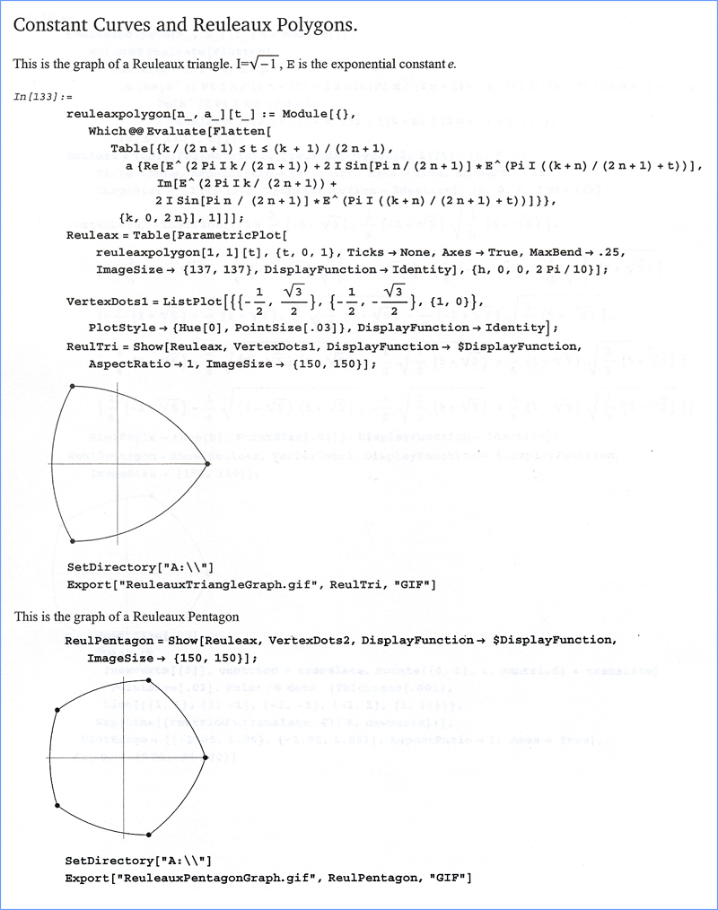 MATHEMATICA&reg; Code for Reuleaux and Constant Width Polygons
